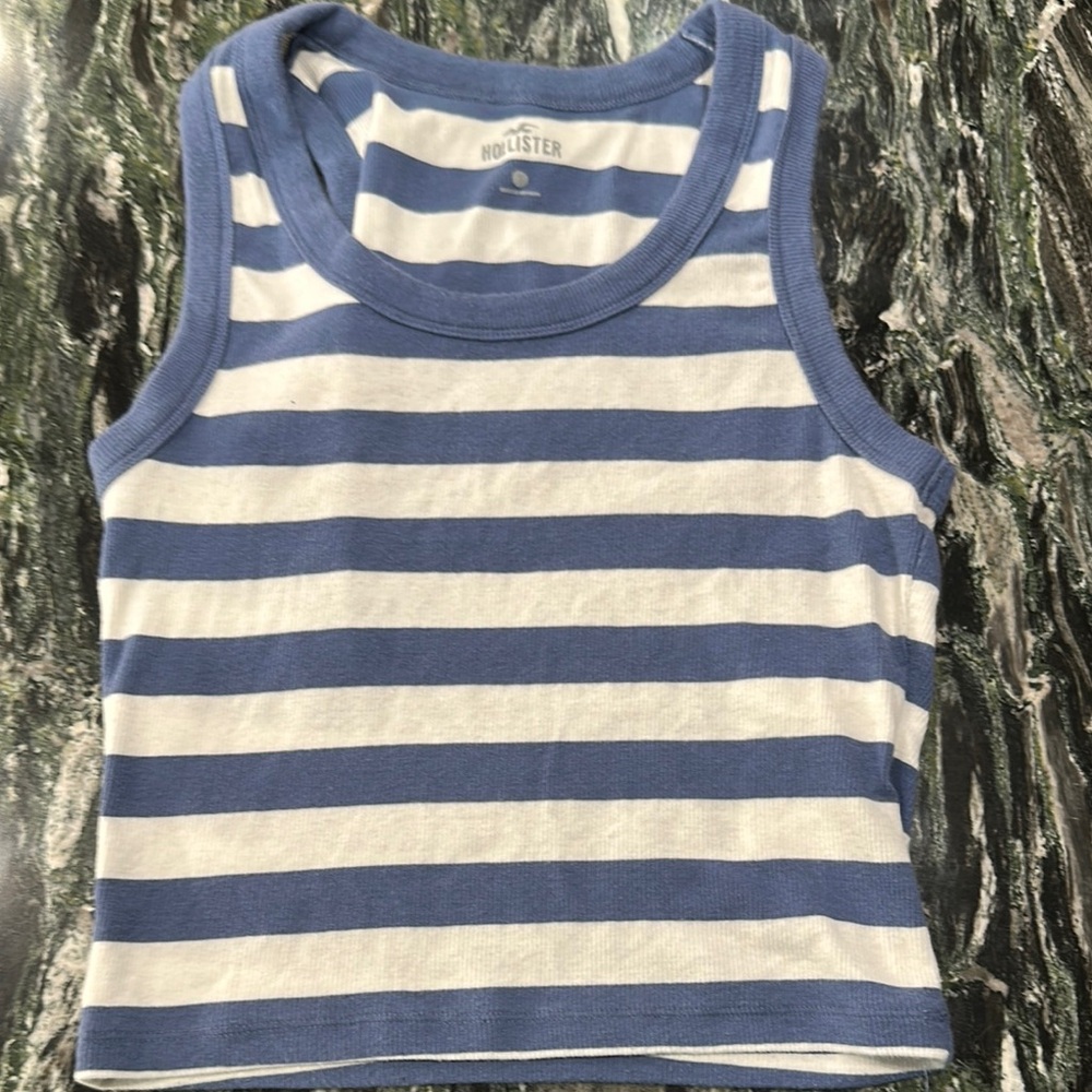 Hollister Navy and White Striped Sleeveless Top